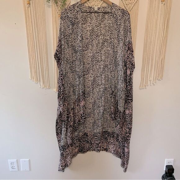 AMERICAN EAGLE Animal Print Fringe Open Front Duster Kimono One Size - Picture 2 of 10